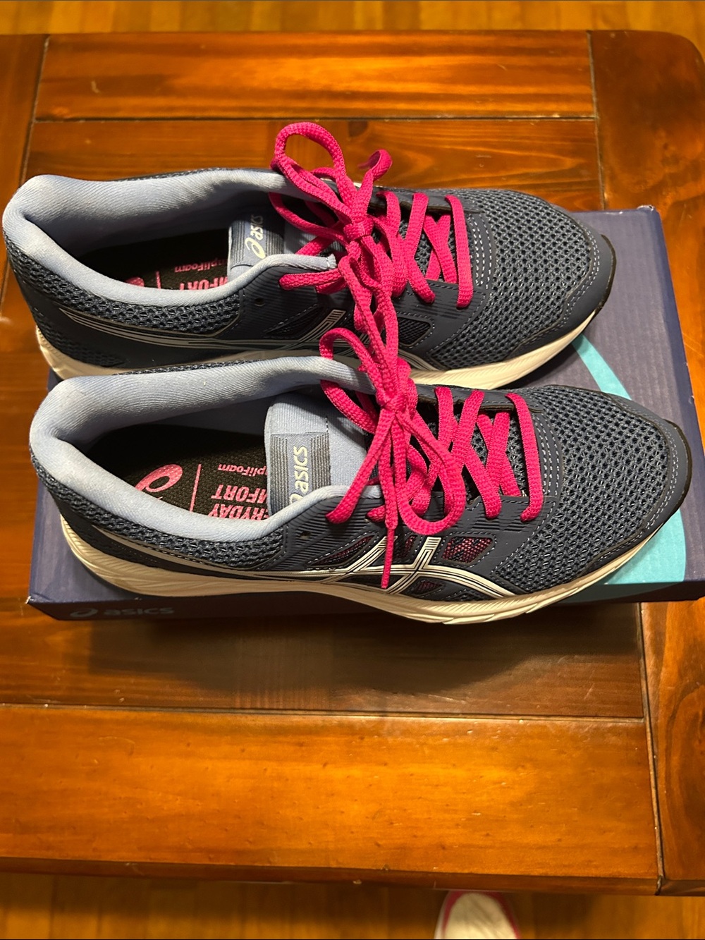 ASICS Navy Athletic Sneakers with Pink Laces NIB